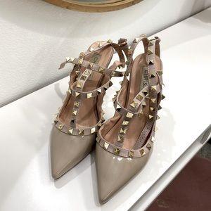 Nude studded heels. Faux leather